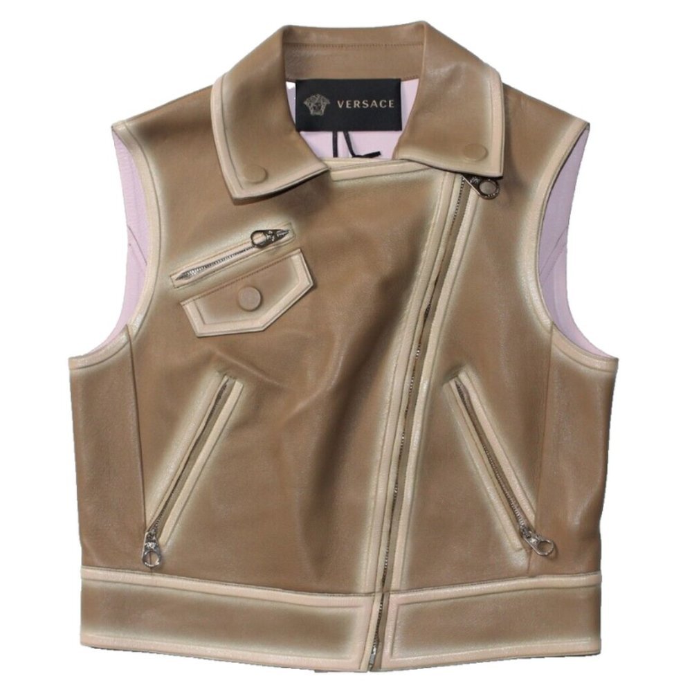 VERSACE Women's Lamb Skin Leather Vest Biker Jacket Size 40 NWOT